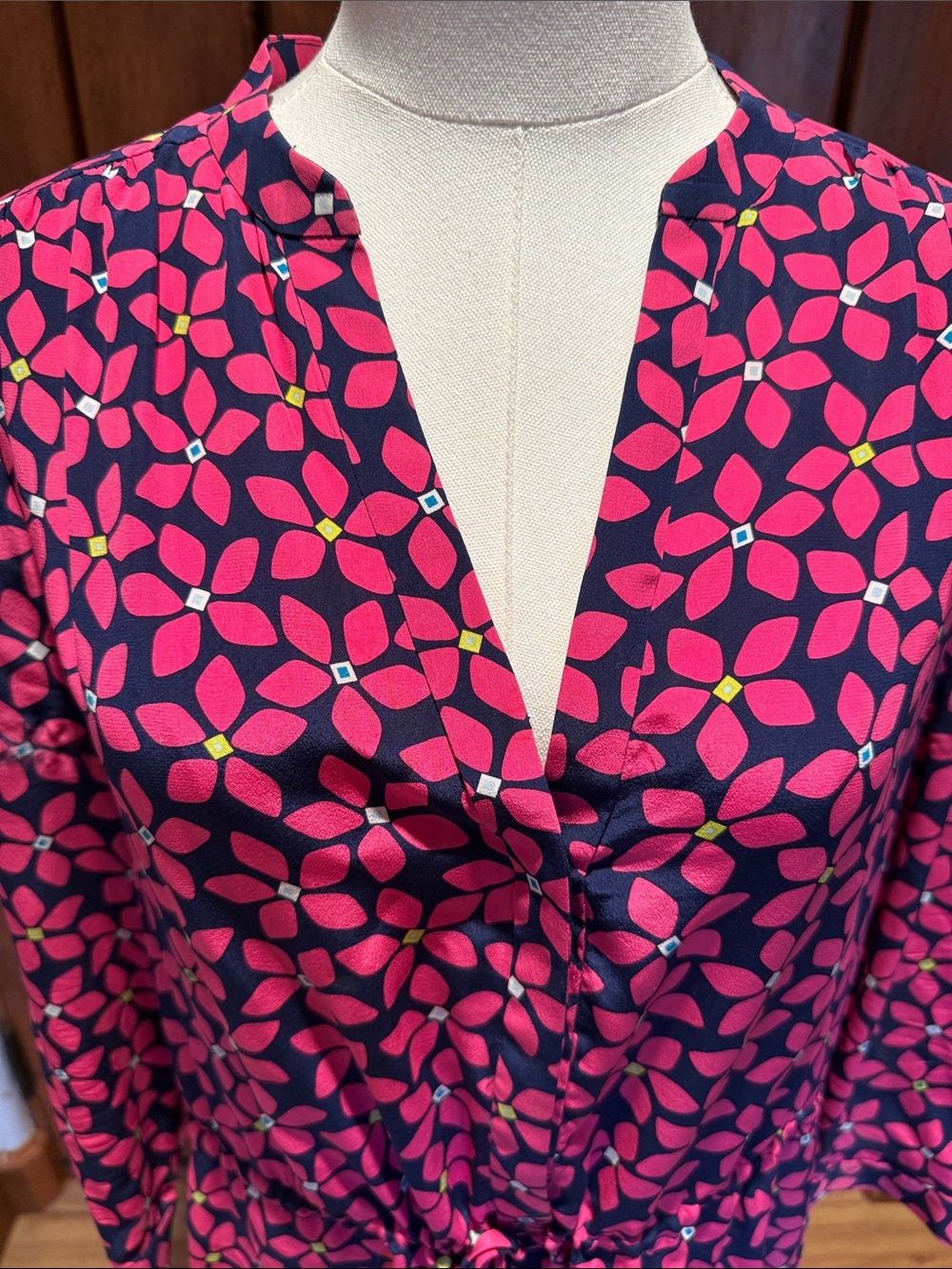 DVF Diane von Furstenberg Freya Silk Dress Pink Navy Floral Drawstring - Picture 8 of 12